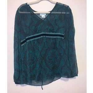 Vintage motherhood emerald green & black blouse